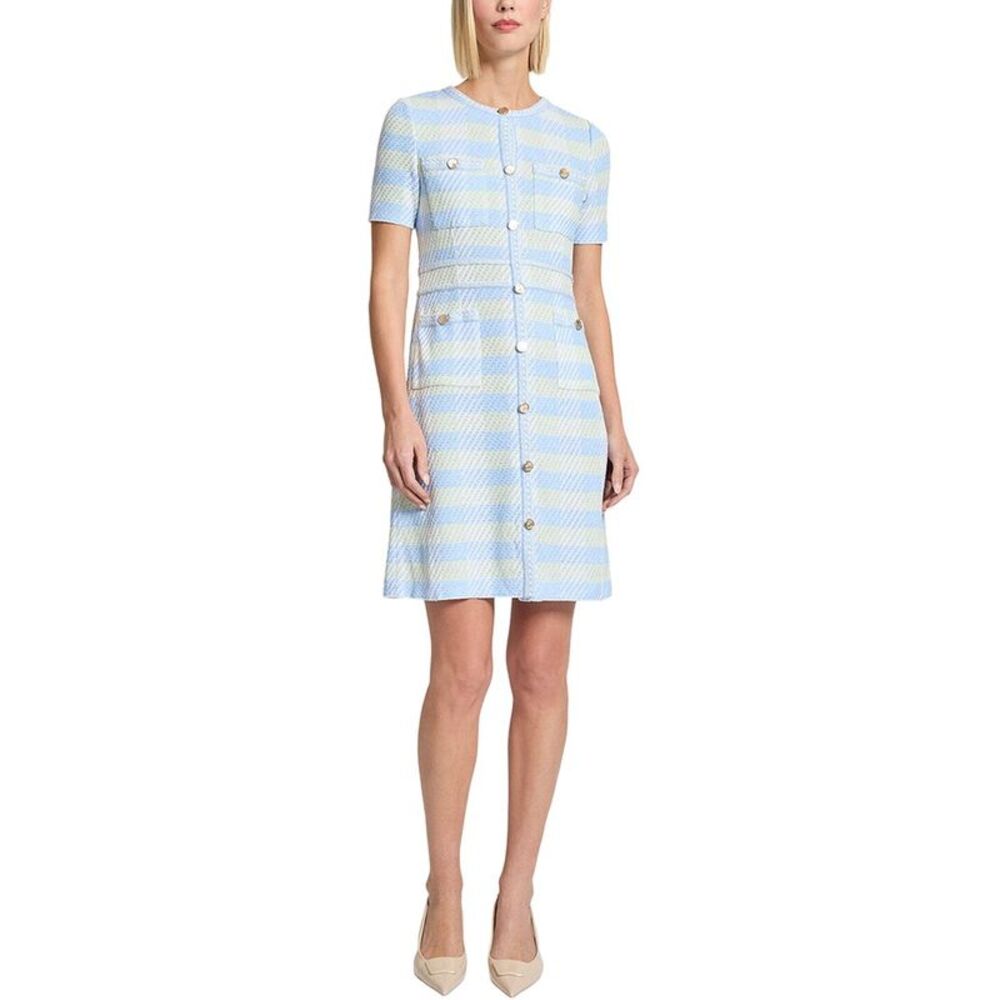 Misook Womens  Bold Plaid Tweed Knit Sheath Dress, White